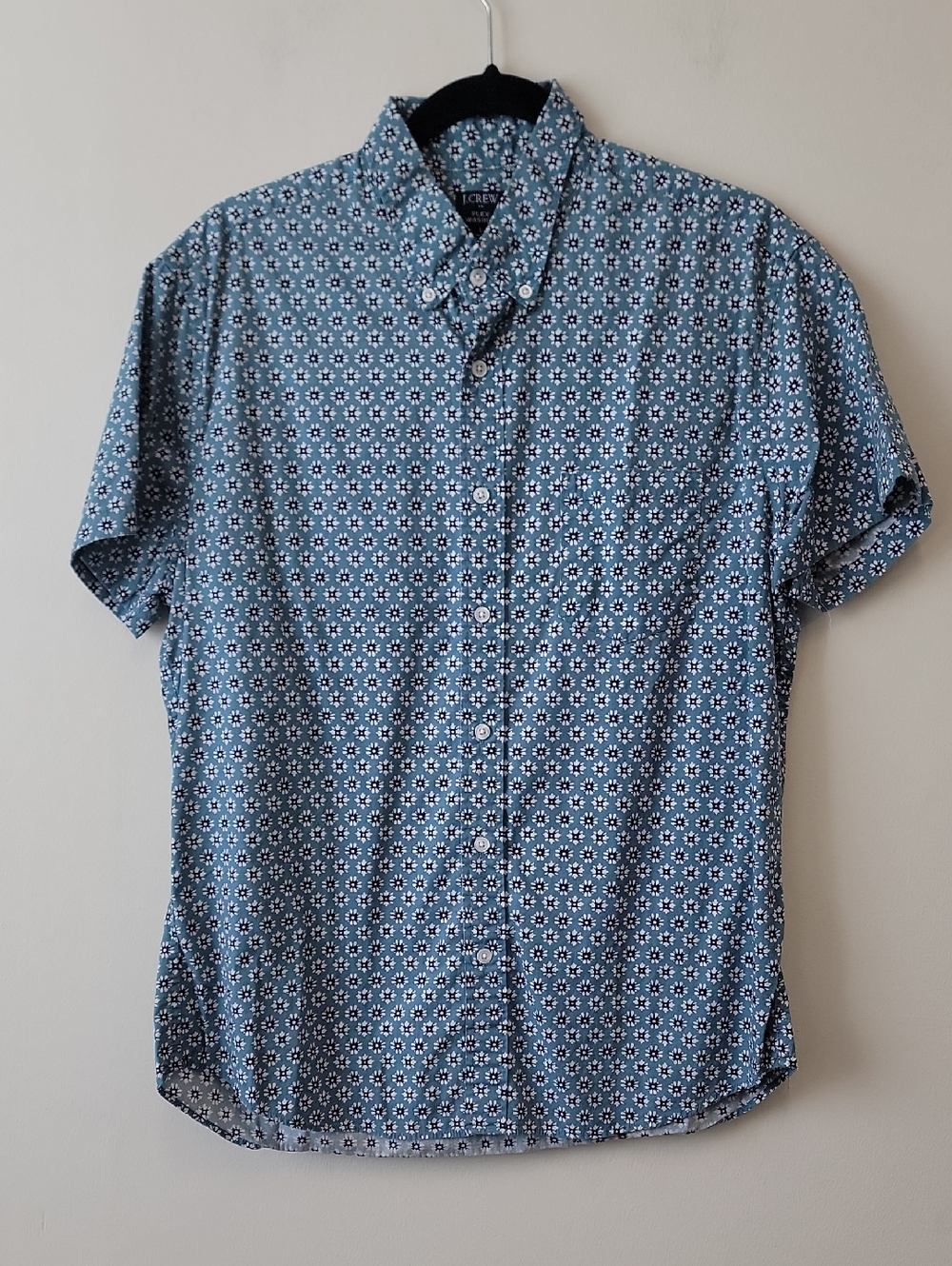 J. Crew Light Blue Short-Sleeve Button-Down Shirt with White Floral Print